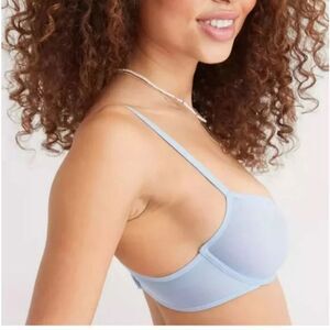 Aerie SMOOTHEZ Unlined Mesh Balconette Bra Eyelet Blue